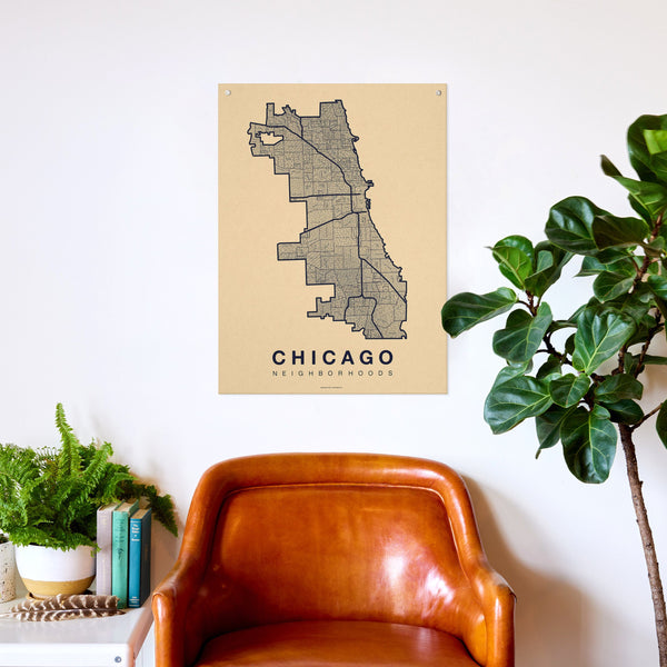 Chicago Neighborhood Map Poster, Chicago City Map Art Print