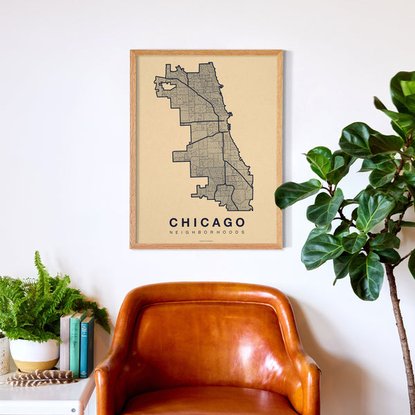 Chicago Neighborhood Map Poster, Chicago City Map Art Print