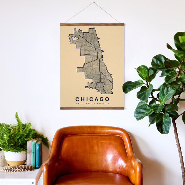 Chicago Neighborhood Map Poster, Chicago City Map Art Print