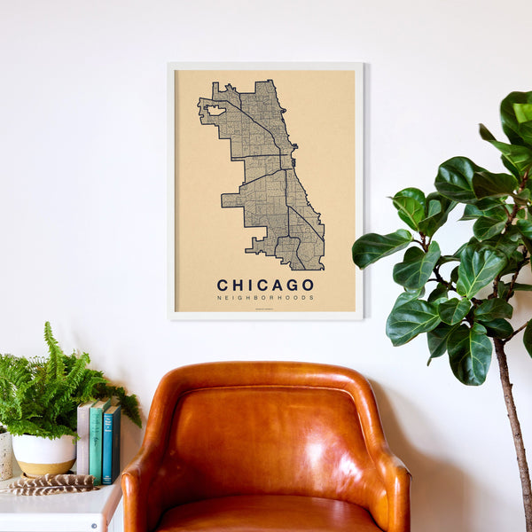 Chicago Neighborhood Map Poster, Chicago City Map Art Print