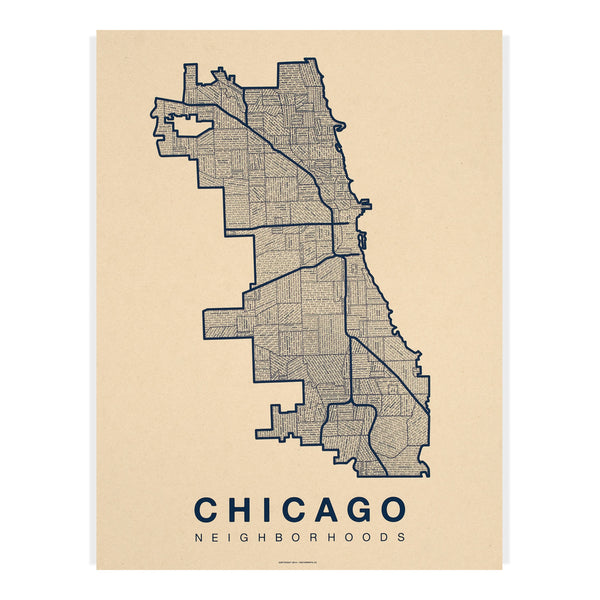 Chicago Neighborhood Map Poster, Chicago City Map Art Print