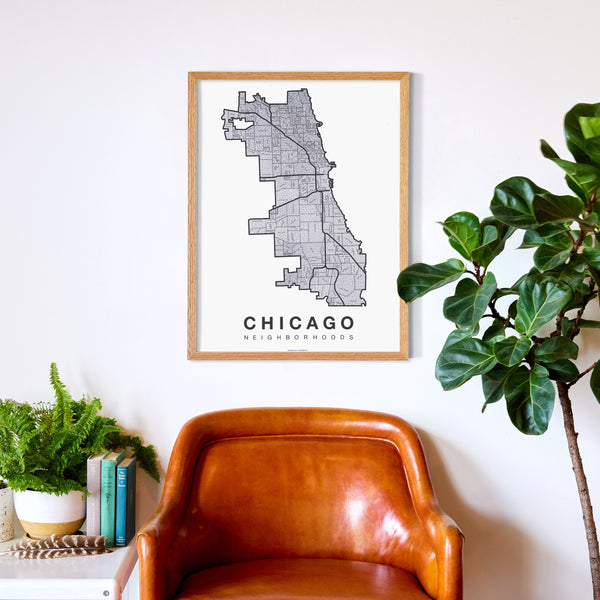 Chicago Neighborhood Map Poster, Chicago City Map Art Print