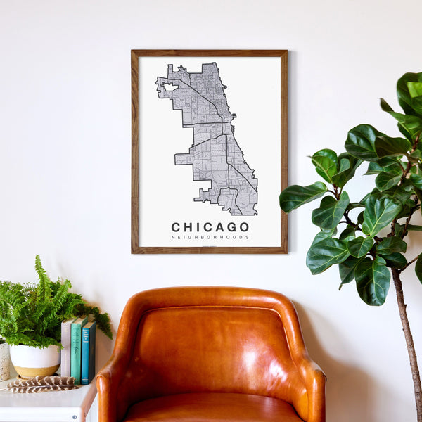 Chicago Neighborhood Map Poster, Chicago City Map Art Print