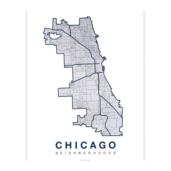 Chicago Neighborhood Map Poster, Chicago City Map Art Print