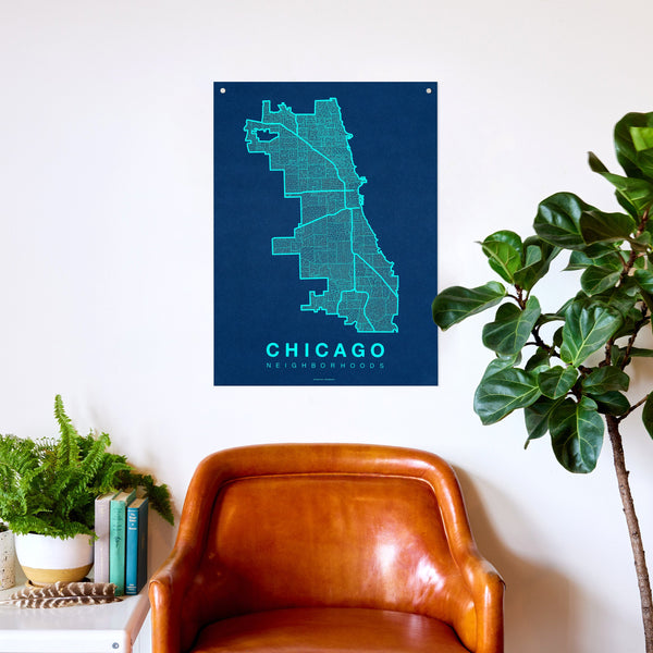 Chicago Neighborhood Map Poster, Chicago City Map Art Print