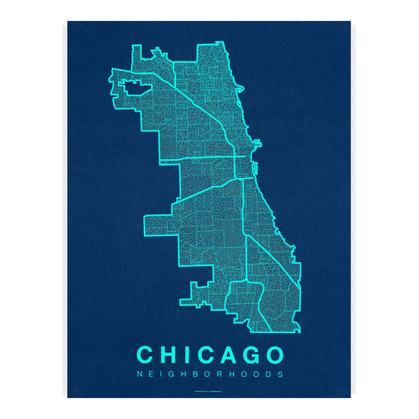 Chicago Neighborhood Map Poster, Chicago City Map Art Print