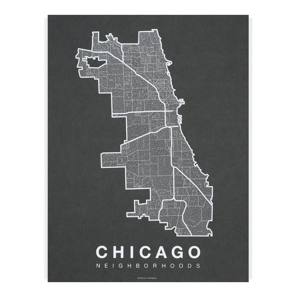 Chicago Neighborhood Map Poster, Chicago City Map Art Print