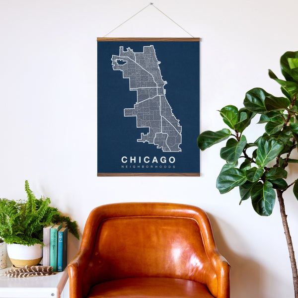 Chicago Neighborhood Map Poster, Chicago City Map Art Print