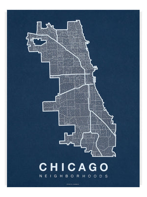 Chicago Neighborhood Map Poster, Chicago City Map Art Print