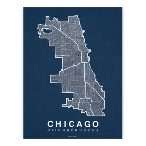 Chicago Neighborhood Map Poster, Chicago City Map Art Print