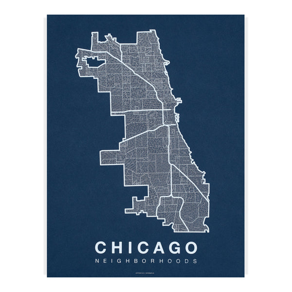 Chicago Neighborhood Map Poster, Chicago City Map Art Print