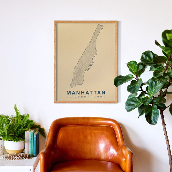 Manhattan Neighborhood Map Poster, Manhattan City Map Art Print