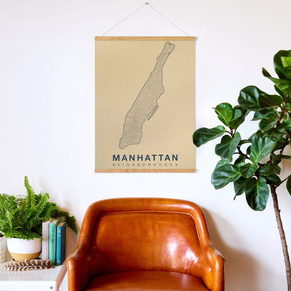 Manhattan Neighborhood Map Poster, Manhattan City Map Art Print