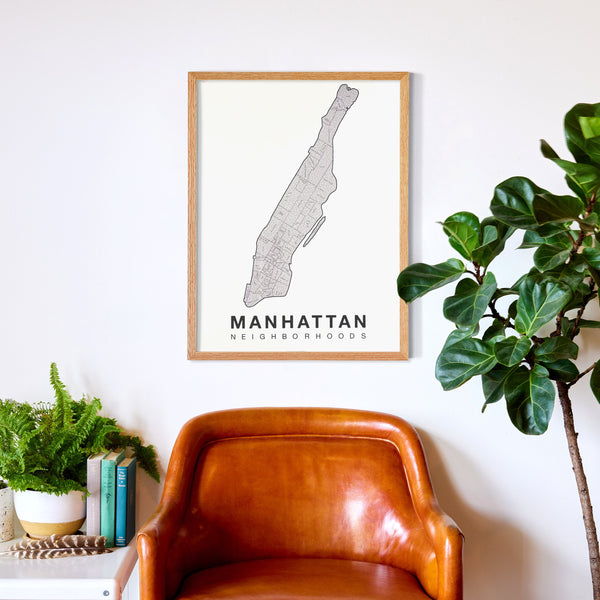 Manhattan Neighborhood Map Poster, Manhattan City Map Art Print