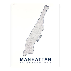 Manhattan Neighborhood Map Poster, Manhattan City Map Art Print