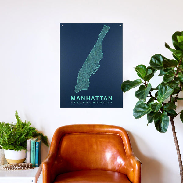 Manhattan Neighborhood Map Poster, Manhattan City Map Art Print