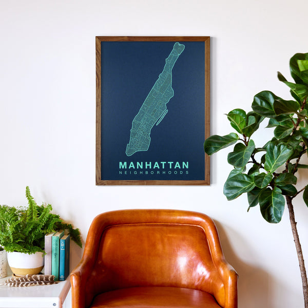 Manhattan Neighborhood Map Poster, Manhattan City Map Art Print