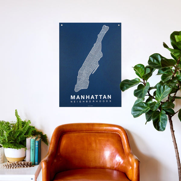 Manhattan Neighborhood Map Poster, Manhattan City Map Art Print