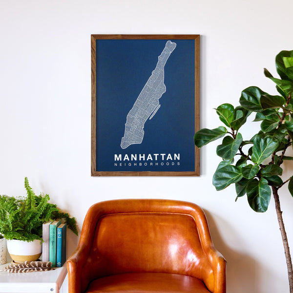 Manhattan Neighborhood Map Poster, Manhattan City Map Art Print