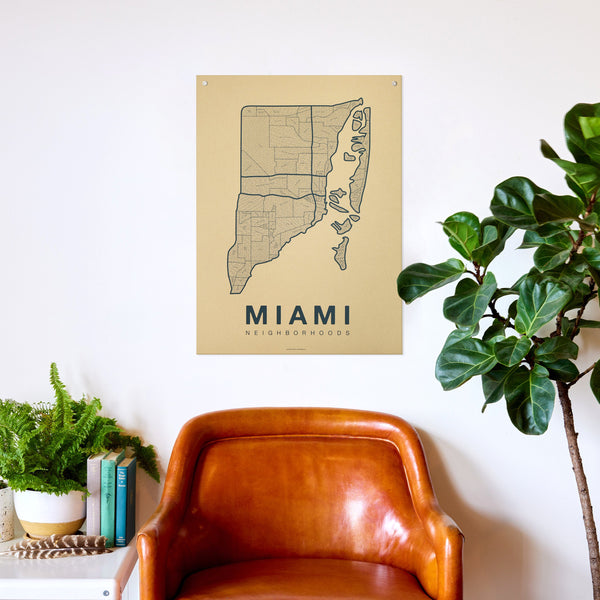 Miami Neighborhood Map Poster, Miami City Map Art Print