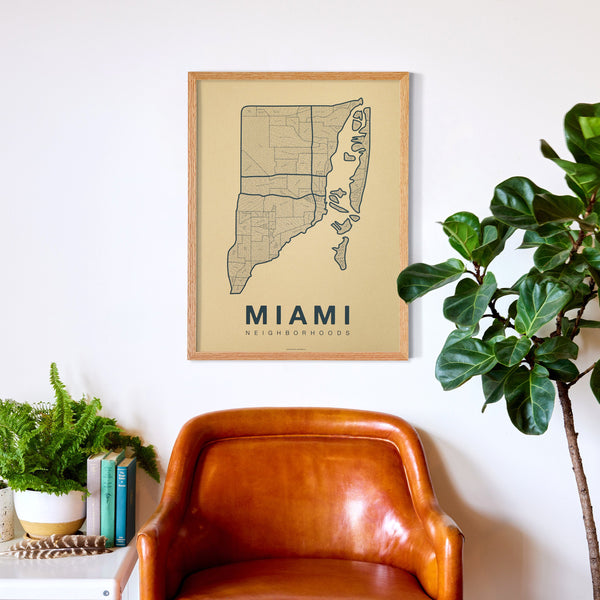 Miami Neighborhood Map Poster, Miami City Map Art Print