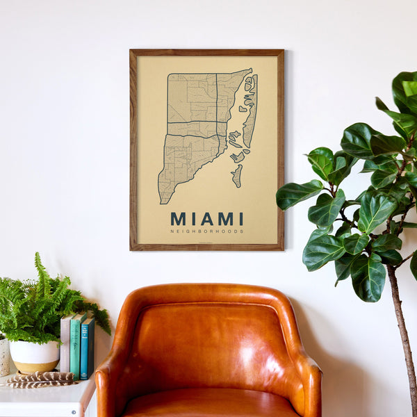 Miami Neighborhood Map Poster, Miami City Map Art Print