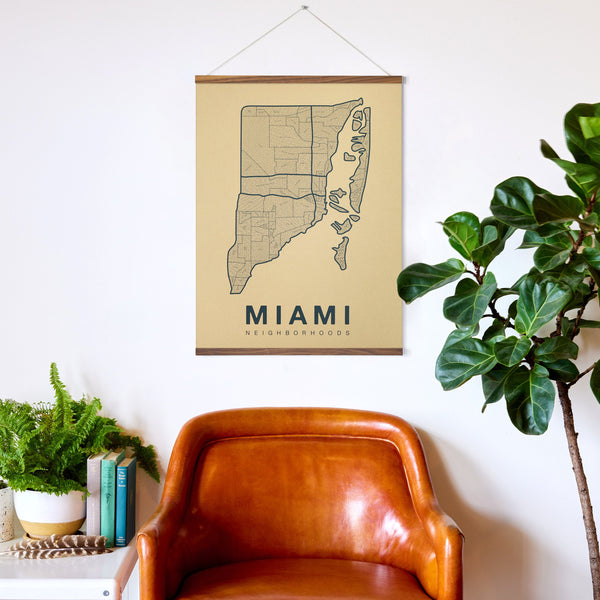 Miami Neighborhood Map Poster, Miami City Map Art Print