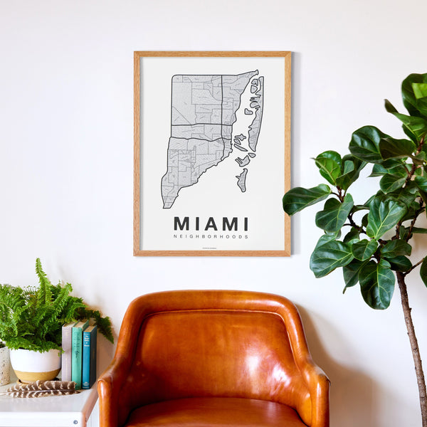 Miami Neighborhood Map Poster, Miami City Map Art Print