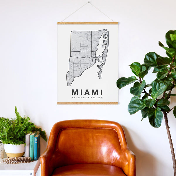 Miami Neighborhood Map Poster, Miami City Map Art Print