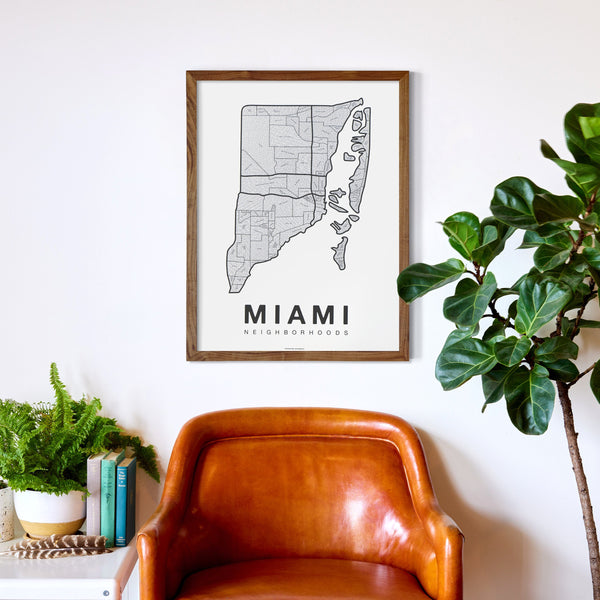 Miami Neighborhood Map Poster, Miami City Map Art Print