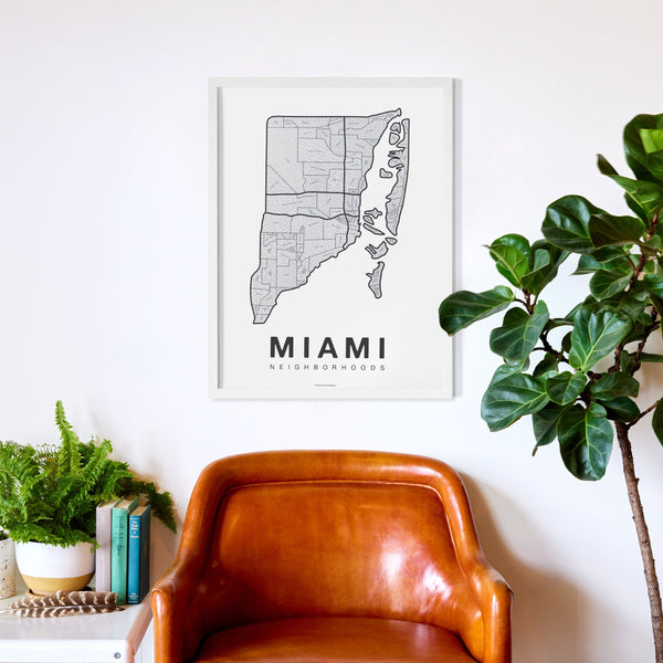 Miami Neighborhood Map Poster, Miami City Map Art Print