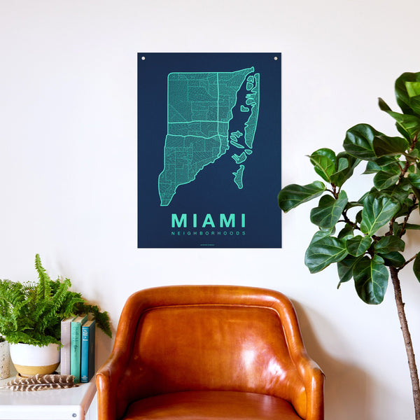 Miami Neighborhood Map Poster, Miami City Map Art Print