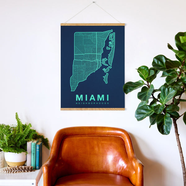 Miami Neighborhood Map Poster, Miami City Map Art Print