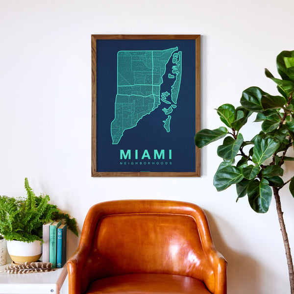 Miami Neighborhood Map Poster, Miami City Map Art Print