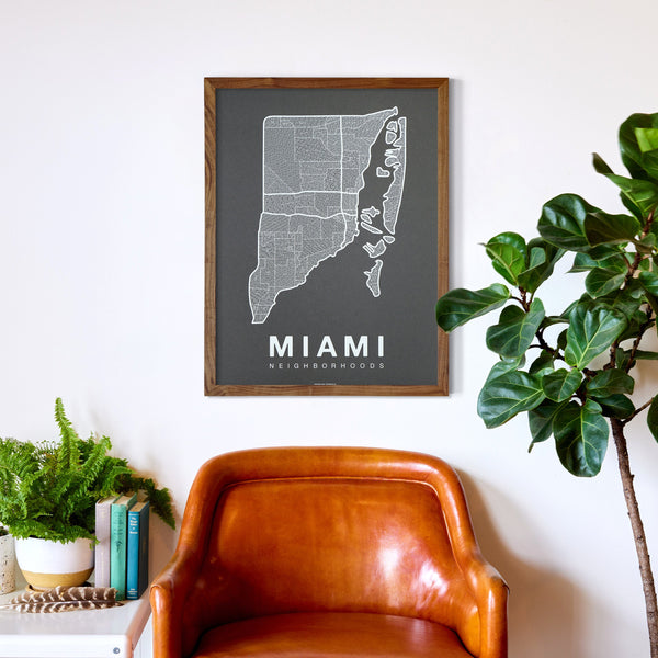 Miami Neighborhood Map Poster, Miami City Map Art Print