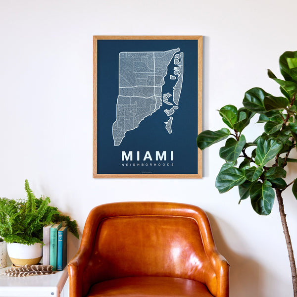 Miami Neighborhood Map Poster, Miami City Map Art Print