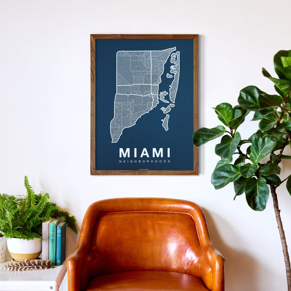 Miami Neighborhood Map Poster, Miami City Map Art Print