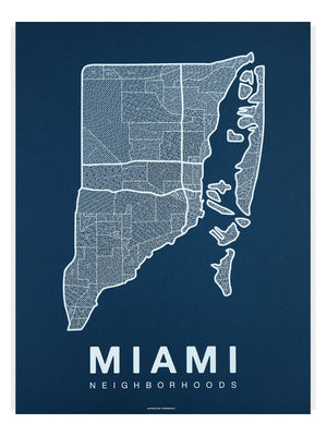 Miami Neighborhood Map Poster, Miami City Map Art Print
