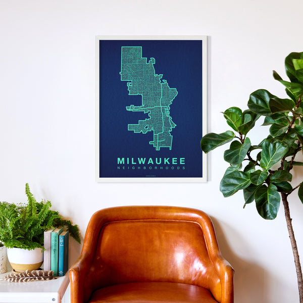 Milwaukee Neighborhood Map Poster, Milwaukee City Map Art Print