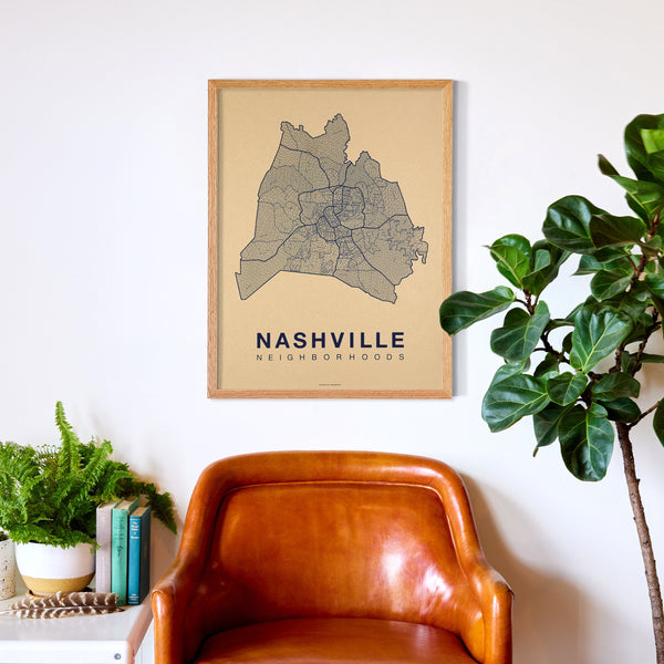 Nashville Neighborhood Map Poster, Nashville City Map Art Print