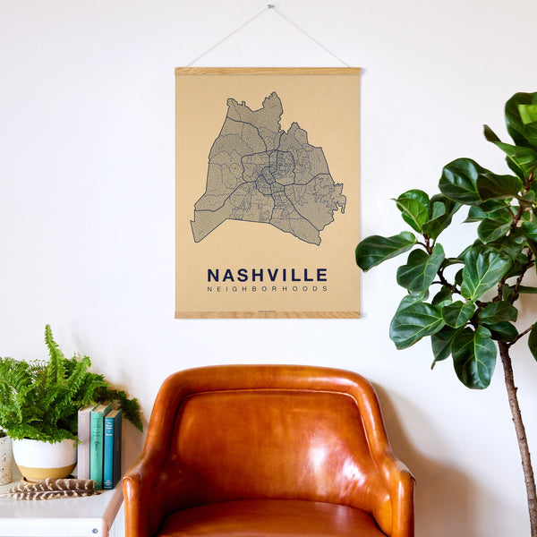 Nashville Neighborhood Map Poster, Nashville City Map Art Print