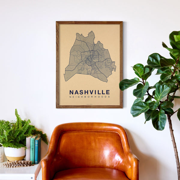 Nashville Neighborhood Map Poster, Nashville City Map Art Print