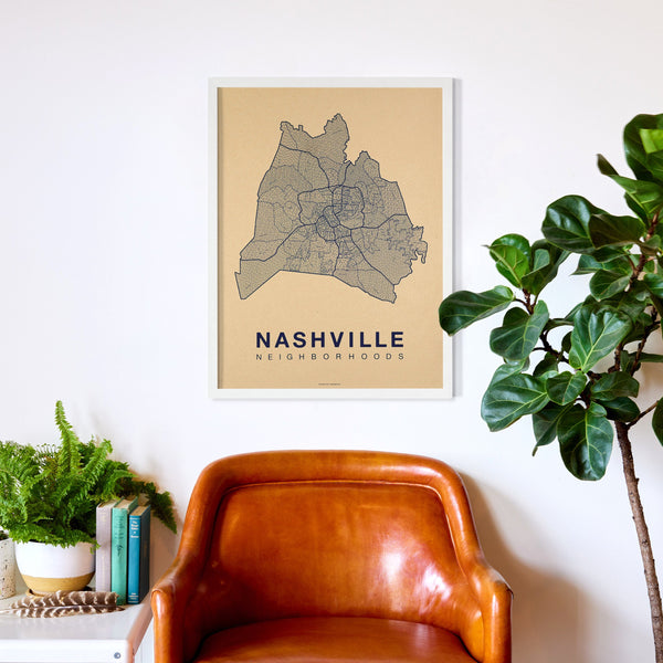 Nashville Neighborhood Map Poster, Nashville City Map Art Print