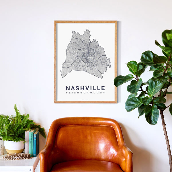 Nashville Neighborhood Map Poster, Nashville City Map Art Print