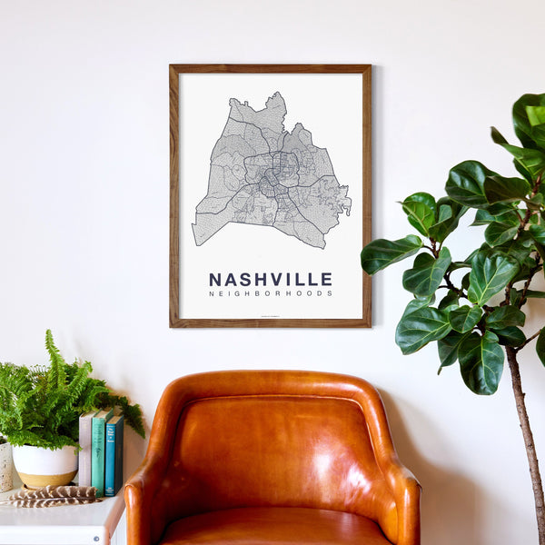 Nashville Neighborhood Map Poster, Nashville City Map Art Print