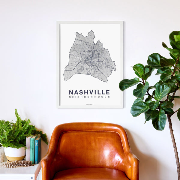 Nashville Neighborhood Map Poster, Nashville City Map Art Print