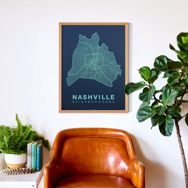 Nashville Neighborhood Map Poster, Nashville City Map Art Print