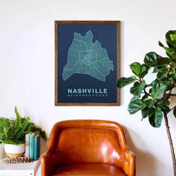 Nashville Neighborhood Map Poster, Nashville City Map Art Print