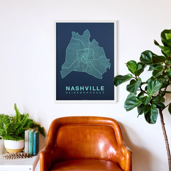 Nashville Neighborhood Map Poster, Nashville City Map Art Print