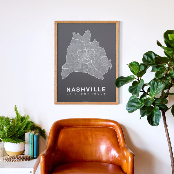 Nashville Neighborhood Map Poster, Nashville City Map Art Print